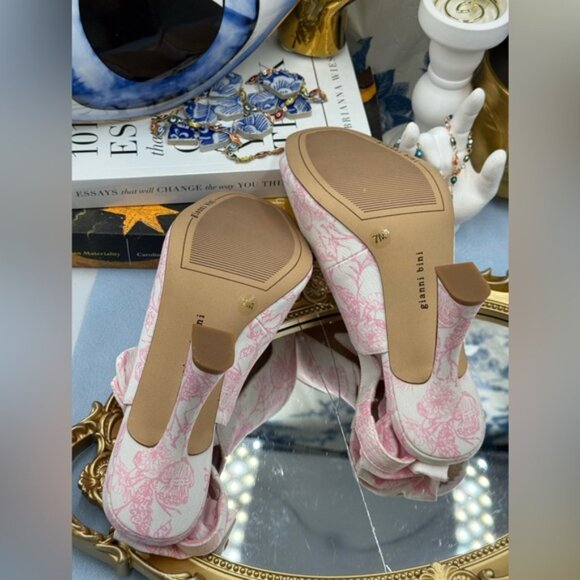 🆕 GIANNI BINI 🧿 NWOB Coray Fabric Side Bow Slingback, Pink and White - Sz 7M - Picture 10 of 13